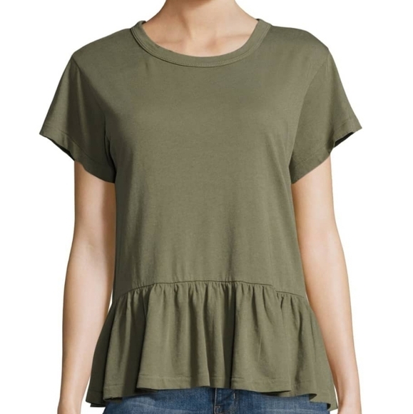 THE GREAT The Ruffle Peplum short sleeve Tee green sz S - Picture 1 of 8